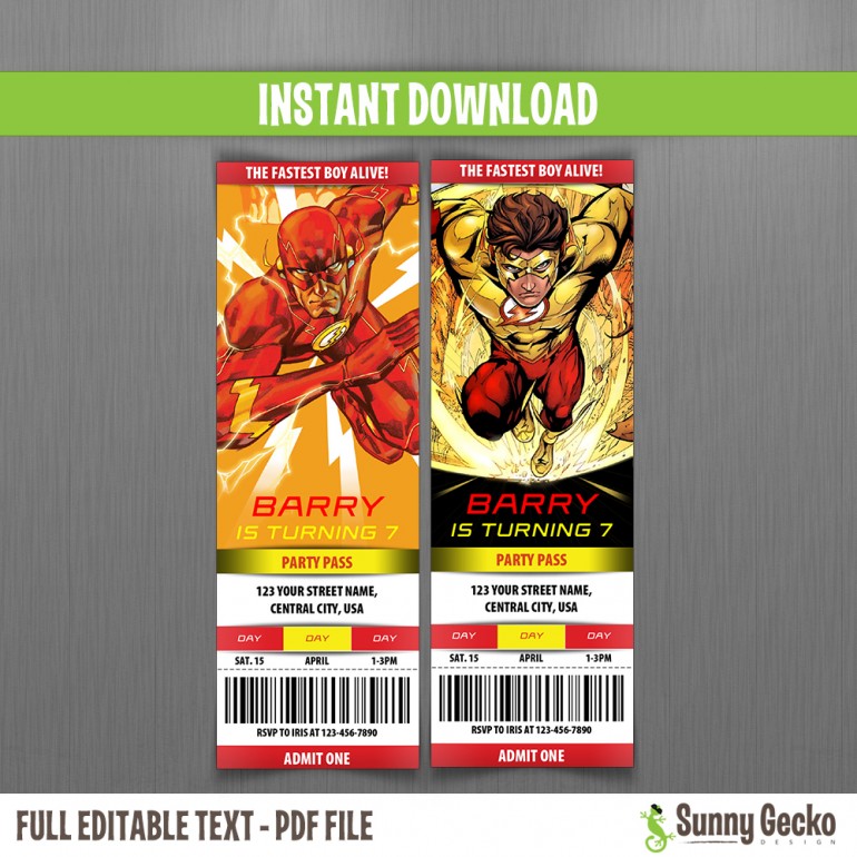 The Flash (Comics) Birthday Ticket Invitations